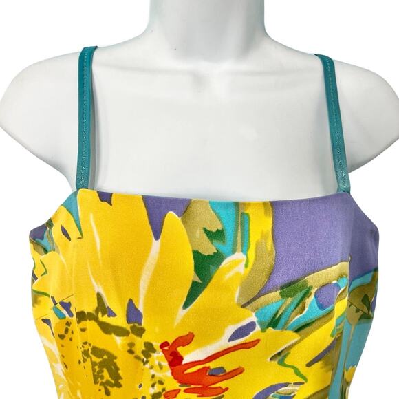 David Meister Yellow Blue Purple Sunflowers Floral Sheath Sleeveless Dress sz 4 - Picture 12 of 13